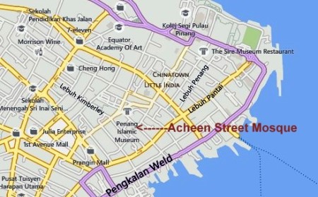 Map of Acheen Street Mosque Penang